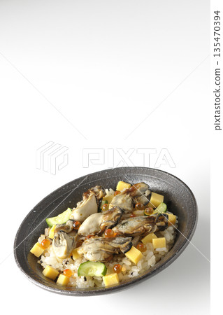 Oyster chirashi sushi photographed on a white background Oyster chirashi sushi photographed on a white background 135470394