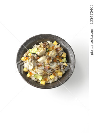 Oyster chirashi sushi photographed on a white background 135470403