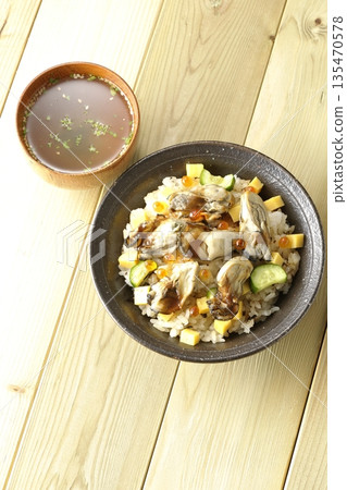 Oyster chirashi sushi and clear soup 135470578