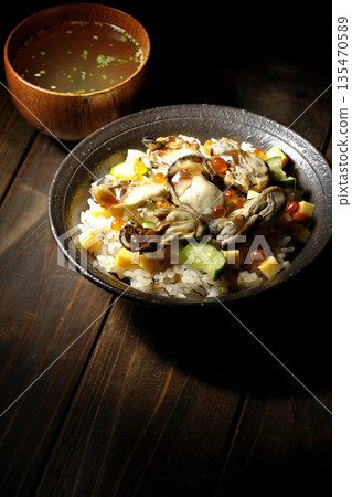 Oyster chirashi sushi and clear soup Oyster chirashi sushi and clear soup 135470589