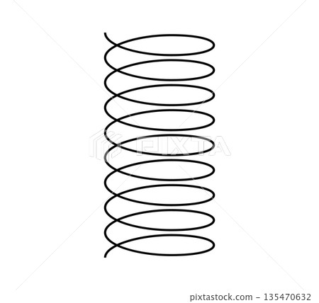 Spiral spring. Metal wire coil spring icon. Thin zigzag waves symbol. Flexible coil shape. Loop line pattern. Vector illustration isolated on white background Spiral spring. Metal wire coil spring icon. Thin zigzag waves symbol. Flexible coil shape. Loop line pattern. Vector illustration isolated on white background 135470632
