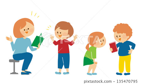 孩子站在老師旁邊的插圖素材 135470795