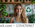 Smiling Woman With Recycling Symbol In Background 135470967