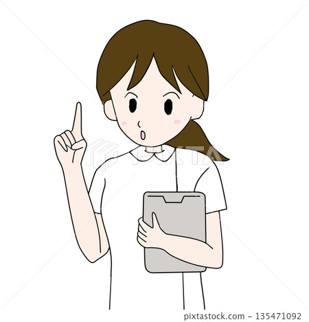 Medical illustration of a nurse holding a clipboard and explaining Medical illustration of a nurse holding a clipboard and explaining 135471092