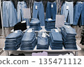 Full Frame View of Modern Retail Display Featuring Denim and Bla 135471112