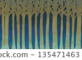 Picture book style winter trees on a dark night 135471463