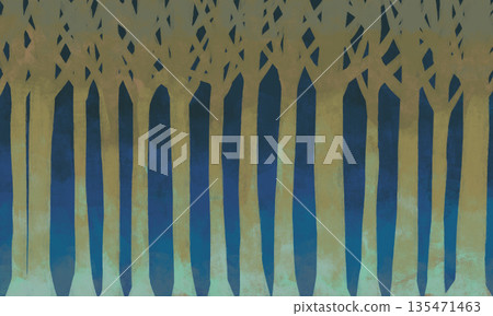 黑夜裡繪本風格冬日樹木 135471463