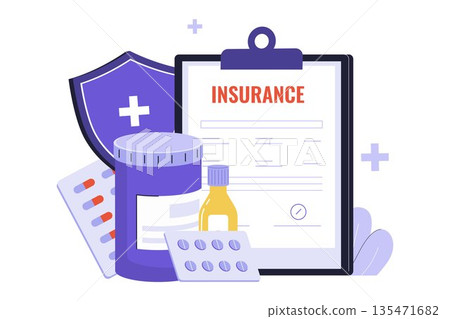 Prescription Drug Insurance and Pharmacy Medication Coverage Illustration Prescription Drug Insurance and Pharmacy Medication Coverage Illustration 135471682