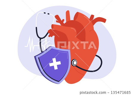 Cardiovascular and Heart Health Insurance Protection Medical Illustration 135471685