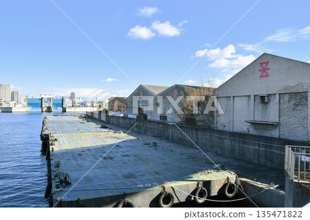 Old warehouse and barge_transport ship_02 Old warehouse and barge_transport ship_02 135471822