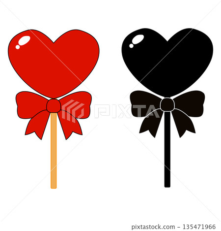 Candy heart icon. Lollipop tied with a ribbon sign. Valentine sweets symbol. Heart shape lollipop logo. flat style. 135471966