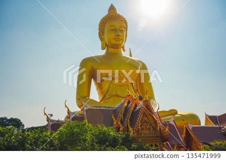 asia travel with large buddhist and beautiful temple with river at Bangkok Thailand in summer season asia travel with large buddhist and beautiful temple with river at Bangkok Thailand in summer season 135471999