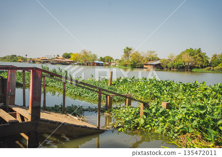 asia travel with people travel by boat on river at Bangkok Thailand in summer season 135472011