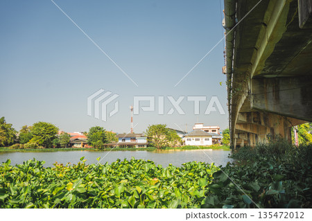 asia travel with people travel by boat on river at Bangkok Thailand in summer season 135472012