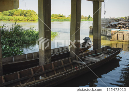 asia travel with people travel by boat on river at Bangkok Thailand in summer season 135472013