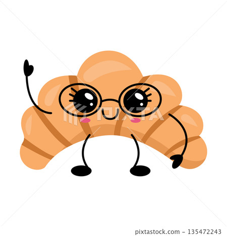 Cute Kawaii Croissant Character With Glasses 135472243