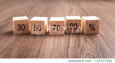 Wooden blocks displaying percentage numbers for business concept Wooden blocks displaying percentage numbers for business concept 135472362