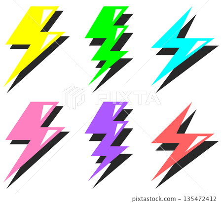 Illustration of thunder and lightning discharging high voltage with a flash Illustration of thunder and lightning discharging high voltage with a flash 135472412