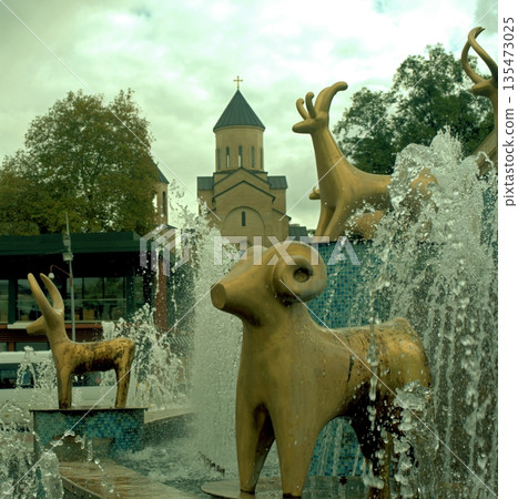 Colchis Fountain - golden animal statues, copies of ancient Germanic figures in Kutaisi, Georgia. Colchis Fountain - golden animal statues, copies of ancient Germanic figures in Kutaisi, Georgia. 135473025