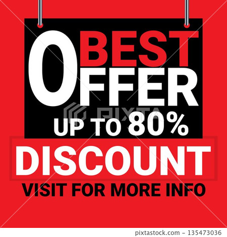 Best Offer Promotional Banner: Up to 80% Off Discount Graphic, Hanging Sale Sign Illustration, Retail Advertising Label and E-commerce Marketing Poster Best Offer Promotional Banner: Up to 80% Off Discount Graphic, Hanging Sale Sign Illustration, Retail Advertising Label and E-commerce Marketing Poster 135473036