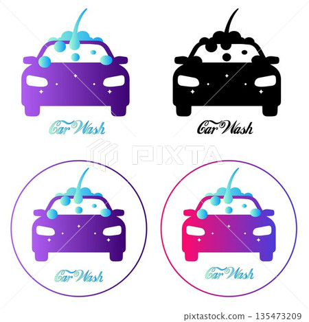 Car Wash Logo Set: Vehicle Detailing Icons with Soap Suds, Gradient and Silhouette Automotive Cleaning Symbols for Service Station Branding and Apps Car Wash Logo Set: Vehicle Detailing Icons with Soap Suds, Gradient and Silhouette Automotive Cleaning Symbols for Service Station Branding and Apps 135473209