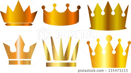 Golden Crown Icon Set: Premium Royal Coronet Graphics, Luxury King and Queen Symbols, Gold Tiara Illustrations for Branding, Awards, and Game Design Golden Crown Icon Set: Premium Royal Coronet Graphics, Luxury King and Queen Symbols, Gold Tiara Illustrations for Branding, Awards, and Game Design 135473215