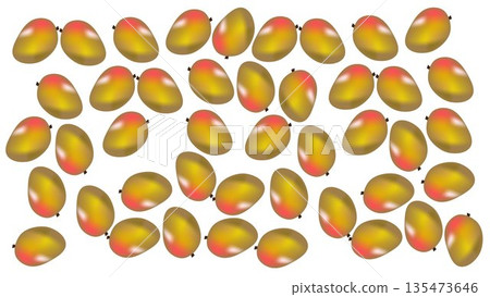 Ripe Mango Fruit Pattern: Vibrant Tropical Food Background with Golden and Red Gradient Mangoes for Juice Packaging, Organic Branding and Textiles 135473646