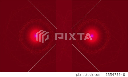 Abstract Red Glowing Background: Symmetrical Orbital Light Effects with Intricate Geometric Lines, Cinematic Deep Crimson Tech and Sci-Fi Graphic 135473648
