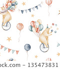 Seamless Watercolor Circus Bear Pattern 135473831
