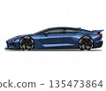藍色跑車的側視圖（汽車插圖，橫向） 135473864