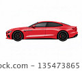 紅色運動轎車的側視圖（汽車插圖，橫向） 135473865