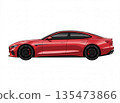 紅色運動轎車的側視圖（汽車插圖，橫向） 135473866