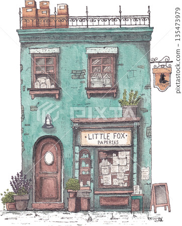 Store retail storefront watercolor art 135473979
