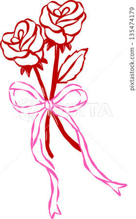 Whimsical Coquette Valentine Rose Outine with ribbon bow Hand Drawn Whimsical Coquette Valentine Rose Outine with ribbon bow Hand Drawn 135474179