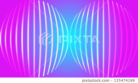 Abstract Glowing Line Orbs Background: Vibrant Magenta and Cyan Gradient with Symmetrical Neon Spheres, Modern Tech Graphic for Creative Digital Media 135474199