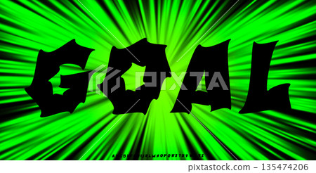 Goal Shout Font Logo Alphabet Football Lettering Banner on Green Explosion Comic Rays Background. Sport Typographic Design for Title Text, Hockey Soccer Sports Poster Headline. Vector Typeface 135474206