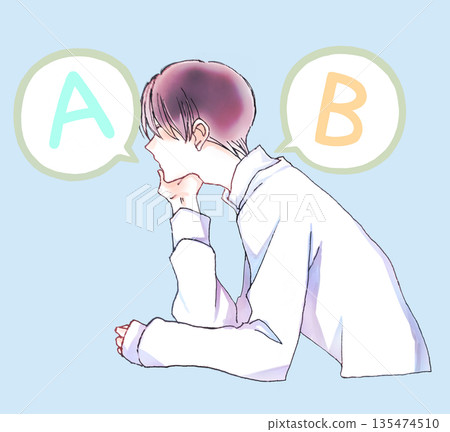 男人們雙手托腮，思考著各種選擇。 A和B 135474510