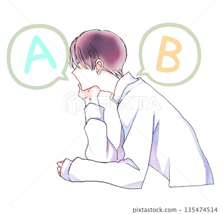 男人們雙手托腮，思考著各種選擇。 A和B 135474514