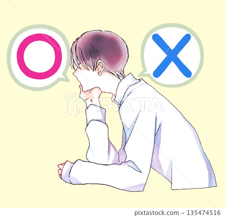 圓圈與十字架-男人手托下巴,沉思 圓圈與十字架-男人手托下巴,沉思 135474516