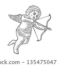 Angel amour with bow and arrow. Vector black engraving 135475047