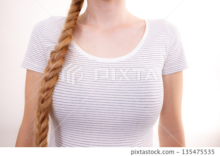 Blonde girl with braid hair Blonde girl with braid hair 135475535