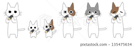 Set of illustrations of cats with various expressions and patterns eating Ehomaki Setsubun 135475634