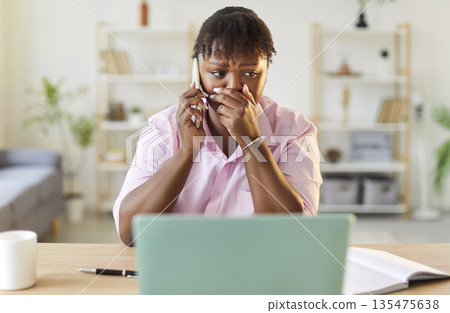 African american woman at home talking on smartphone 135475638