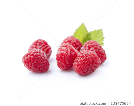 sweet raspberry with leaves on white backgrounds sweet raspberry with leaves on white backgrounds 135475694