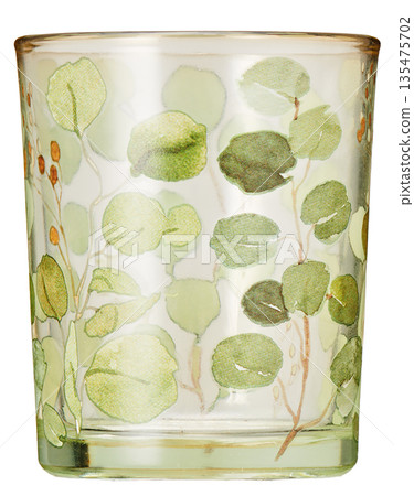 淺綠色玻璃杯，飾有尤加利葉圖案，鏤空材質 135475702