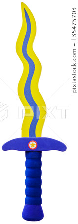 玩具劍，藍黃相間的波浪形劍刃，兒童劍，鏤空設計 135475703