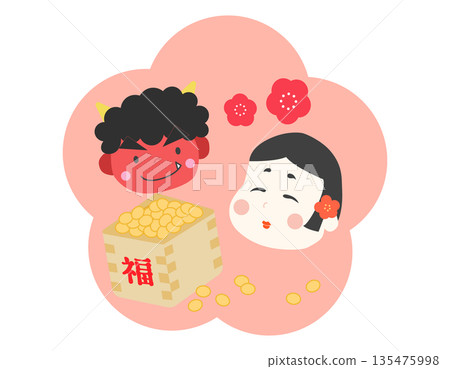 Illustration background of Setsubun beans, demons, and Otafuku 2 135475998