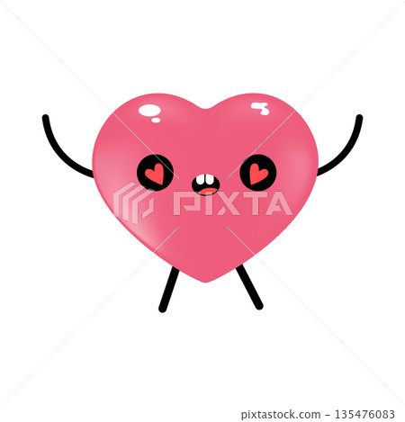 Vector cartoon heart character with love eyes. Valentines day hand drawn funny and cute heart emoji character isolated on white background. Conceptual valentines day comic funky kids sticker Vector cartoon heart character with love eyes. Valentines day hand drawn funny and cute heart emoji character isolated on white background. Conceptual valentines day comic funky kids sticker 135476083