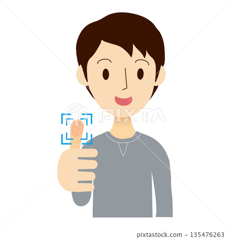 一名男子使用拇指指紋進行身份驗證 135476263