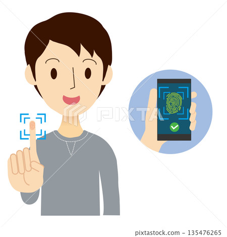 一名男子使用食指進行指紋認證－智慧型手機驗證圖片 135476265